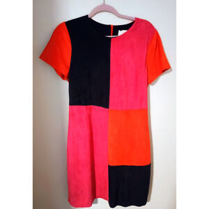 Julie Brown NYC Faux Suede Bright Color Block Short Sleeve Pencil Dress Sz L